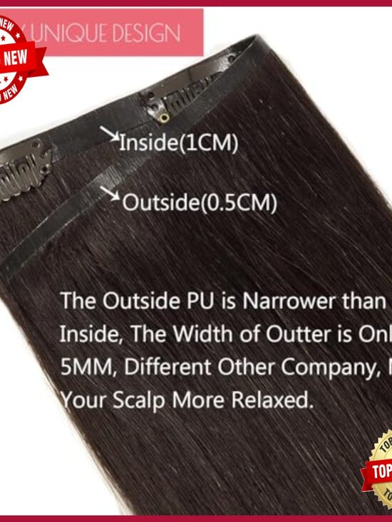 Seamless Clip-In Human Hair Extensions, 16 Inch, 7 Piece Set main image 5